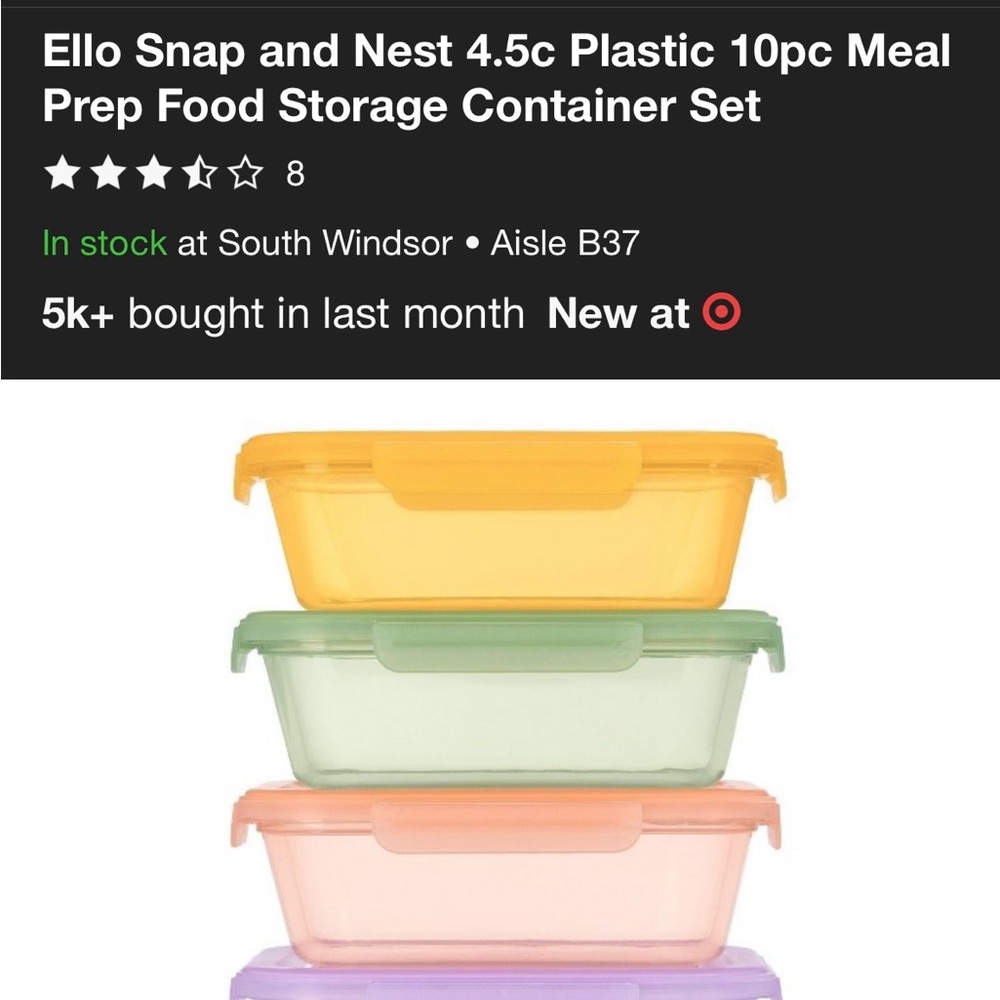 Ello Snap and Nest 4.5c Plastic 10pc Meal
Prep Food Storage Container Set